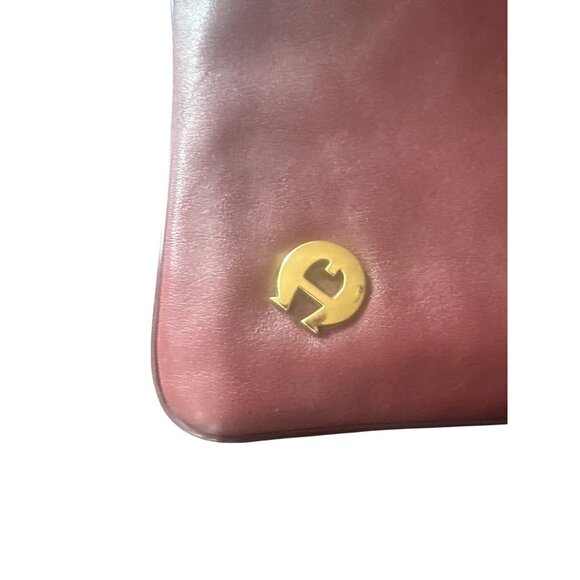 Vintage Etienne Aigner Clutch Wristlet Bag Burgundy Leather Gold Logo Accent - Picture 3 of 5